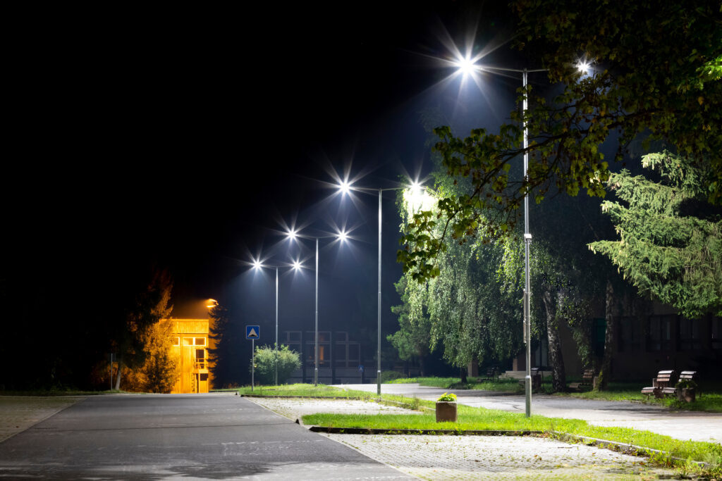 empty parking area with safety modern illumination at night