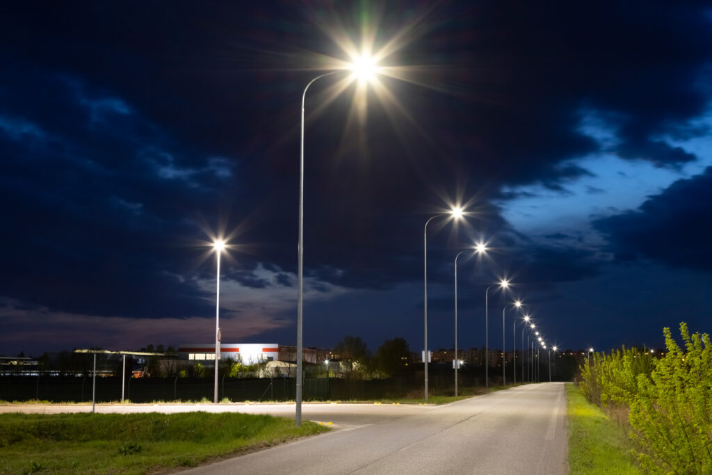 road in the industrial zone with modern LED lighting