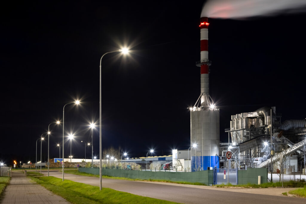 road in the industrial zone with modern LED lighting